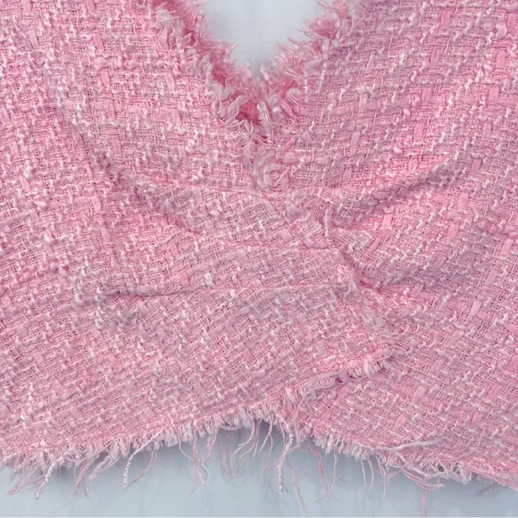 Zara TWEED TEXTURED CROP TOP V-neck w/Frayed Trim - Picture 5 of 11